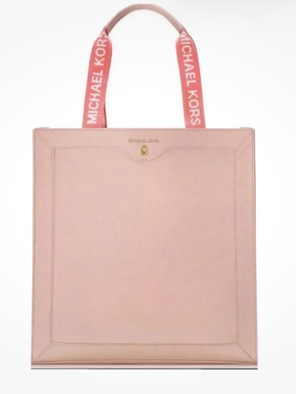 Michael Kors Blush Pink Taupe Open Tote Bag Logo Strap Shopper Travel Work - Picture 8 of 10
